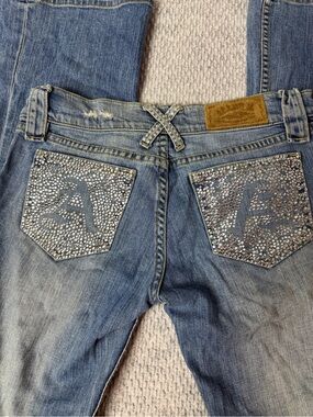 Allen B Allen Schwartz Embellished Light wash Bootcut Low-rise Denim Jeans 28
